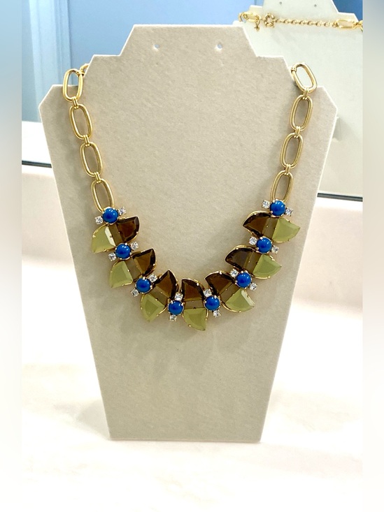 J. Crew Jewelry - J. Crew Gold-Tone Necklace with Olive, Brown & Bright Blue Accents